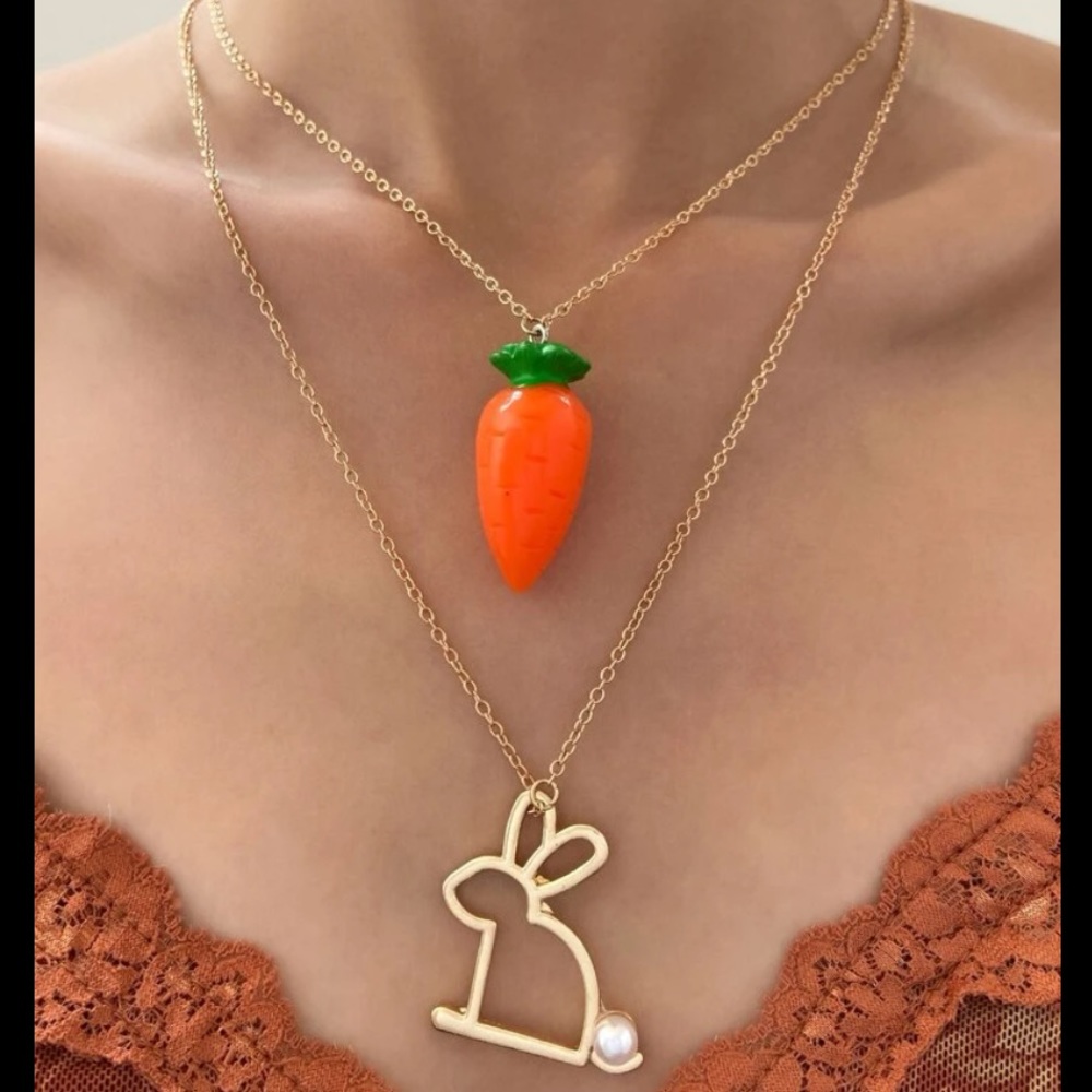 Bunny and Carrot Layered Necklace